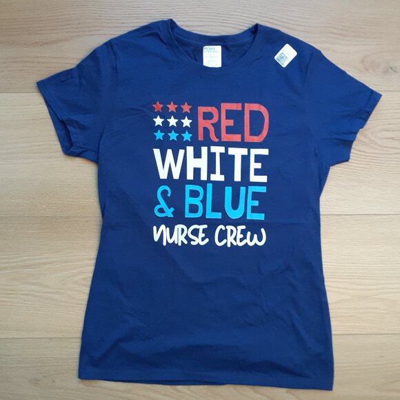 Red White & Blue Nurse Crew - New Women's Small Navy Blue T-Shirt - Picture 4 of 4